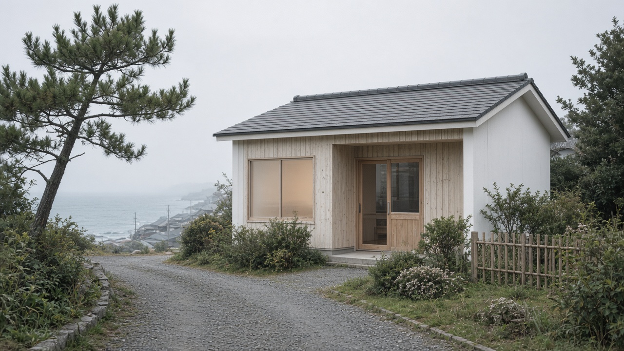 石巻市の白い外壁のスタジオ外観